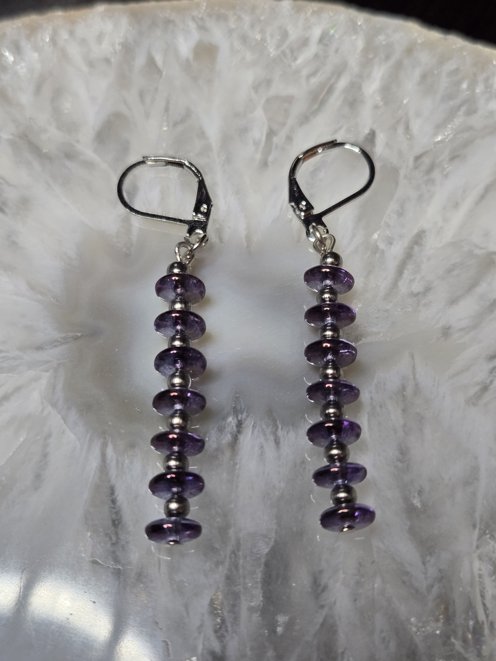 Purple AB Glass Disk Earrings - Women's Jewelry